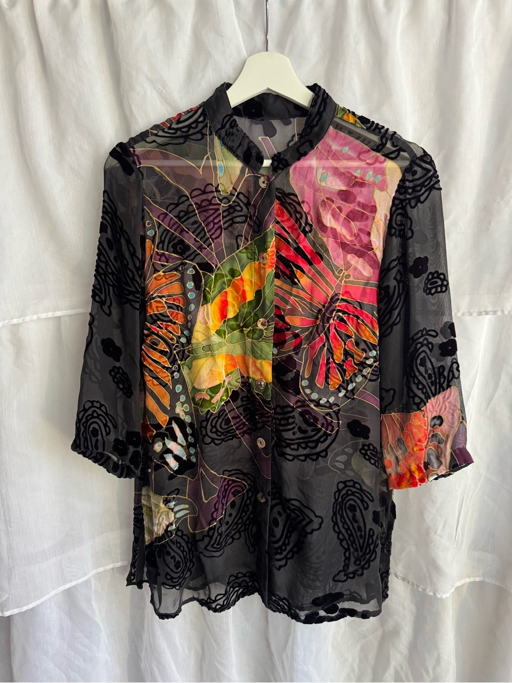 Citron Santa Monica Sheer Velvet Butterfly Blouse